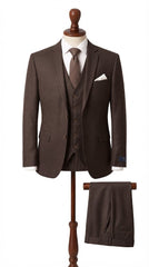 Mens Dark Brown Textured 3 Pc Suit