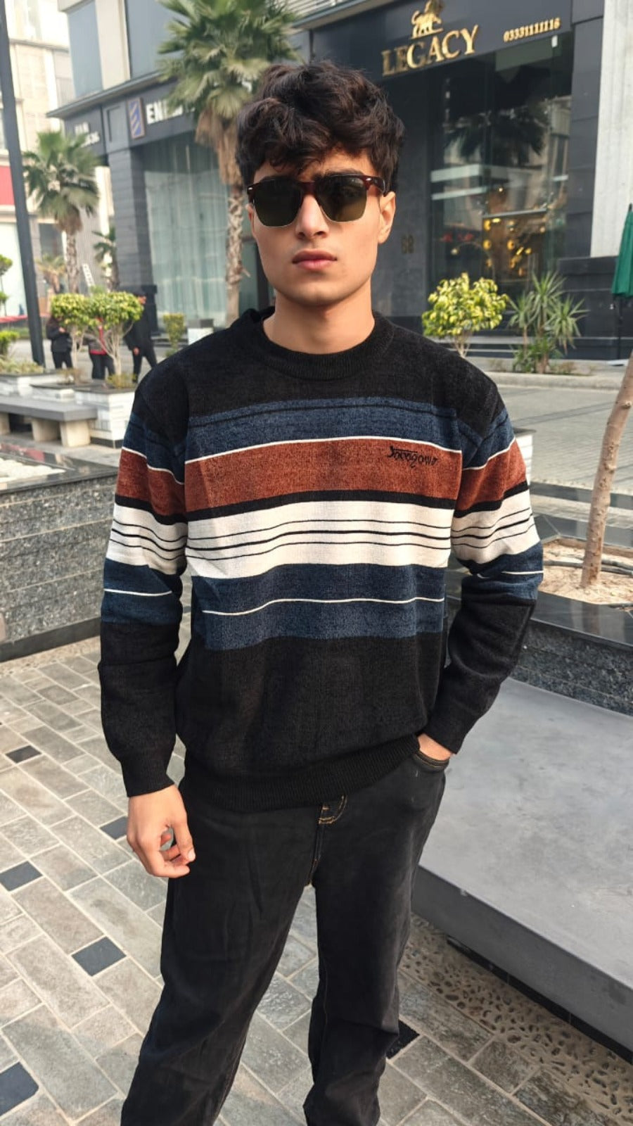 mens imported brown blue lining sweater