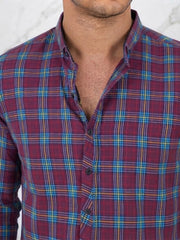 Mens Maroon Blue Yellow Check Imported Casual Shirt