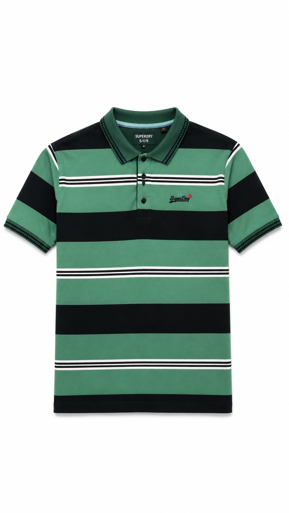 Men's Sage Green & Black Horizontal Striped Polo Shirt