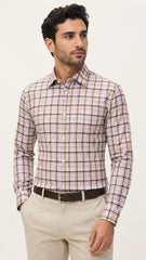Men’s Beige Brown Check Formal Shirt