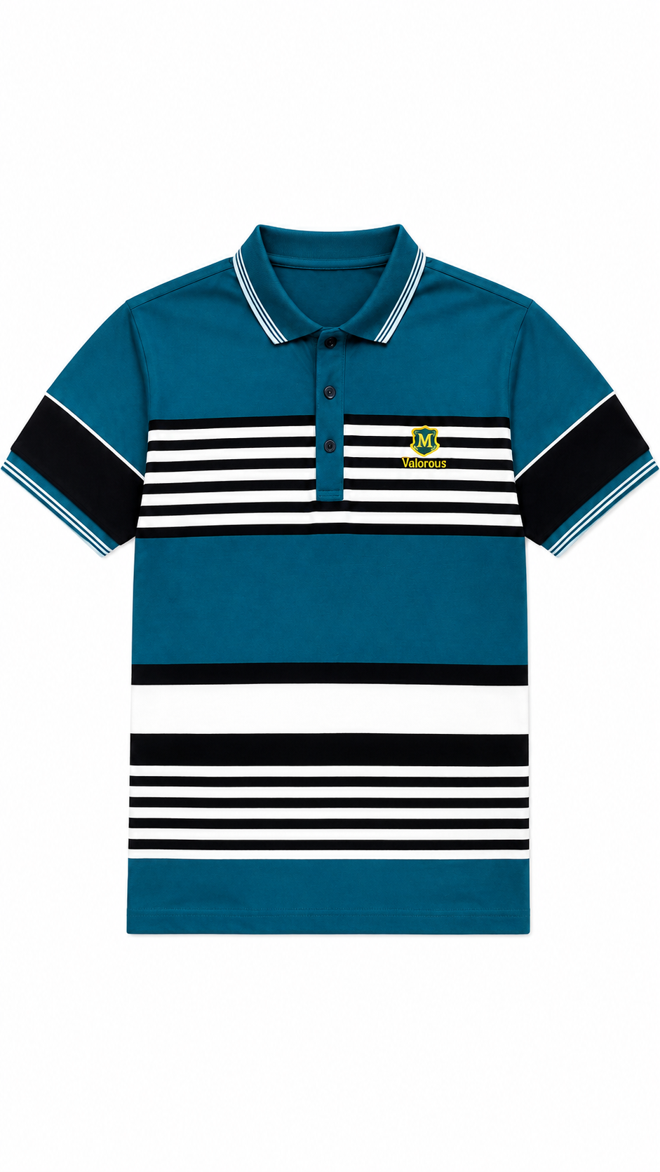 Mens Teal Striped Color Block Polo Shirt