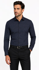 Men’s Navy Yellow Check Formal Shirt