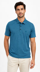 Mens Imported Teal Blue Monogram Polo Shirt