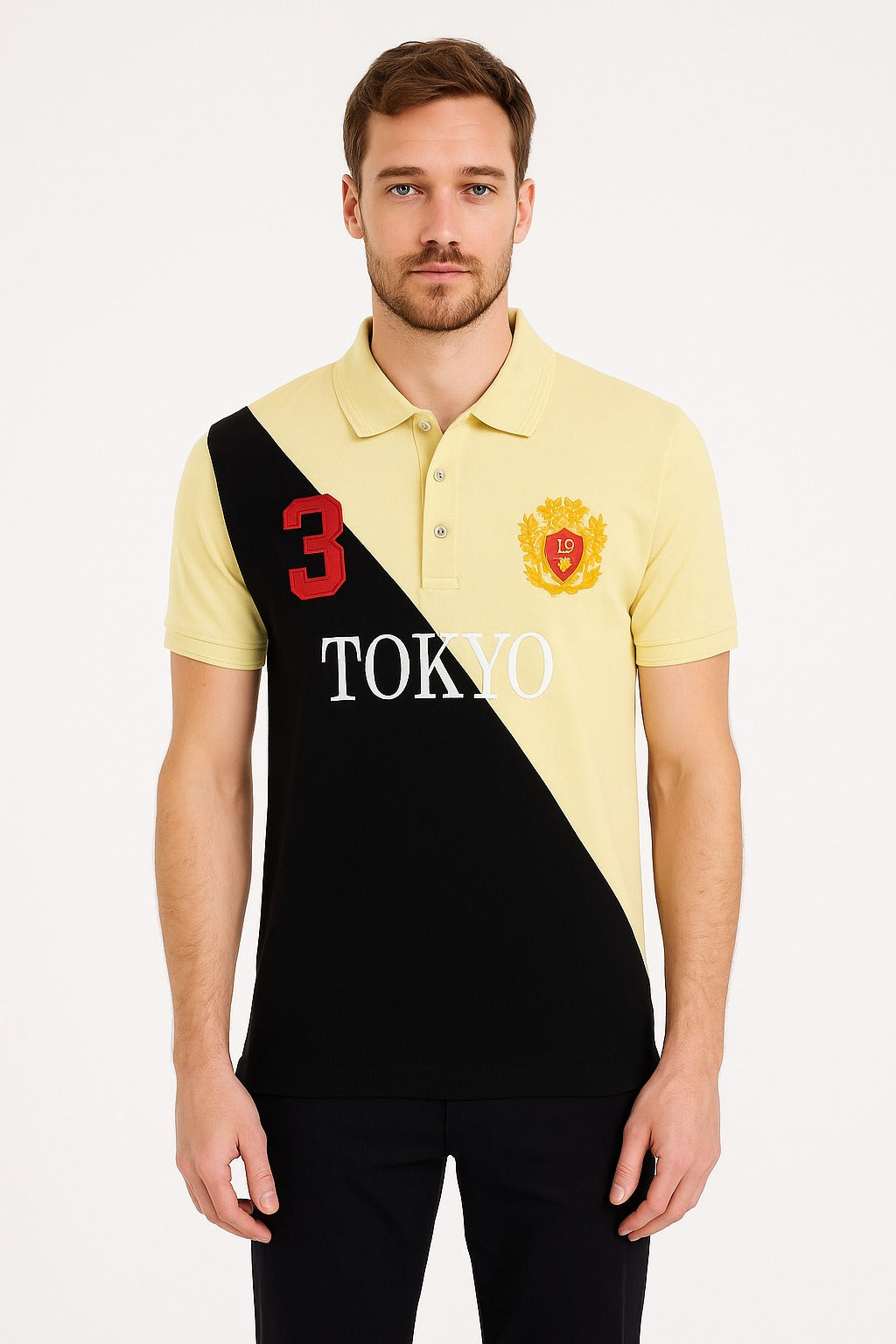 Men’s Light yellow and Black Pannel Polo Tee