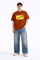 Mens Rust Orange Disconnect Graphic Print Downshoulder T-shirt