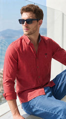 Mens Red Printed Imported Casual Shirt
