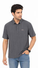 Men’s Charcoal Grey Vertical Pinstripe Polo Shirt