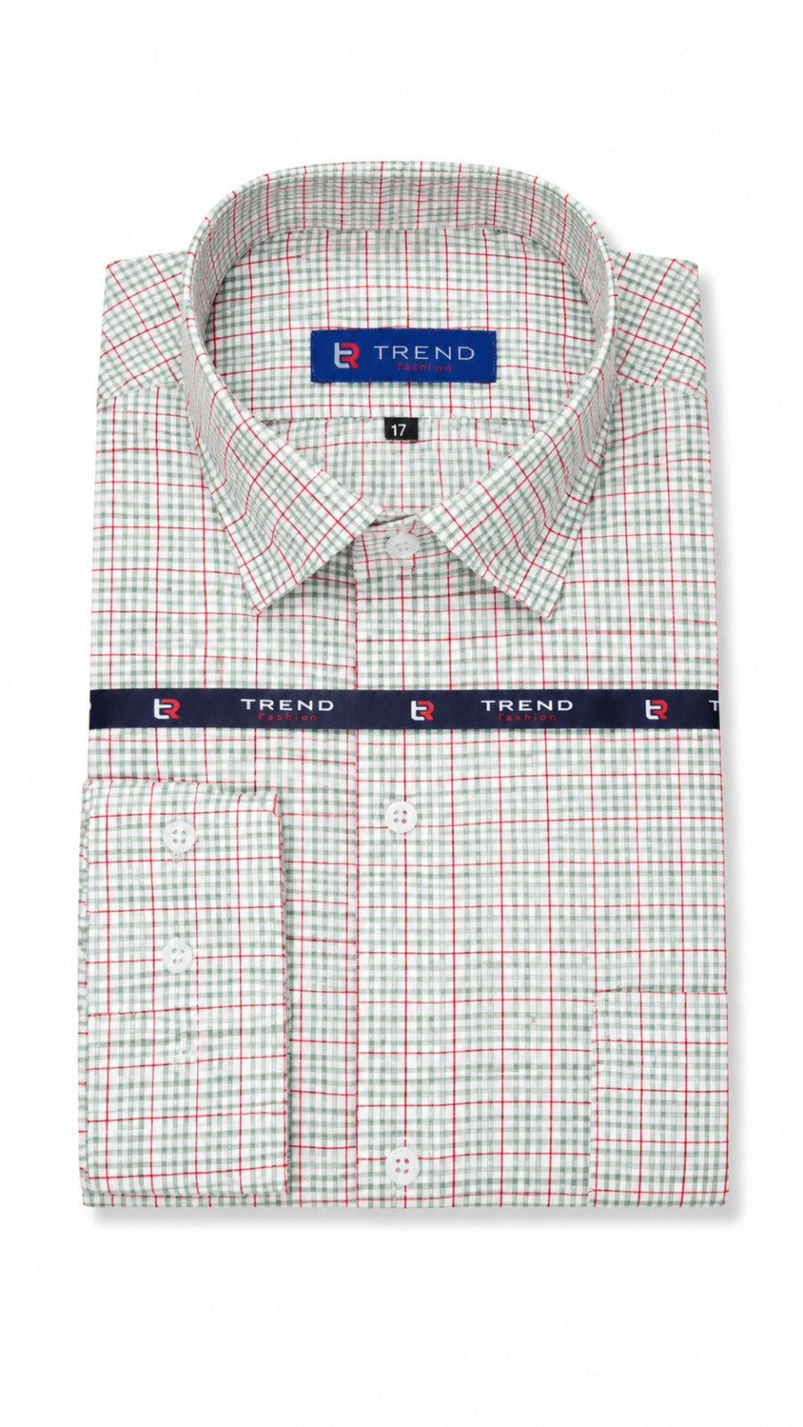 Men’s White Green Red Check Formal Shirt