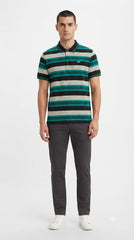 Mens Green & Black Horizontal Striped Polo Shirt