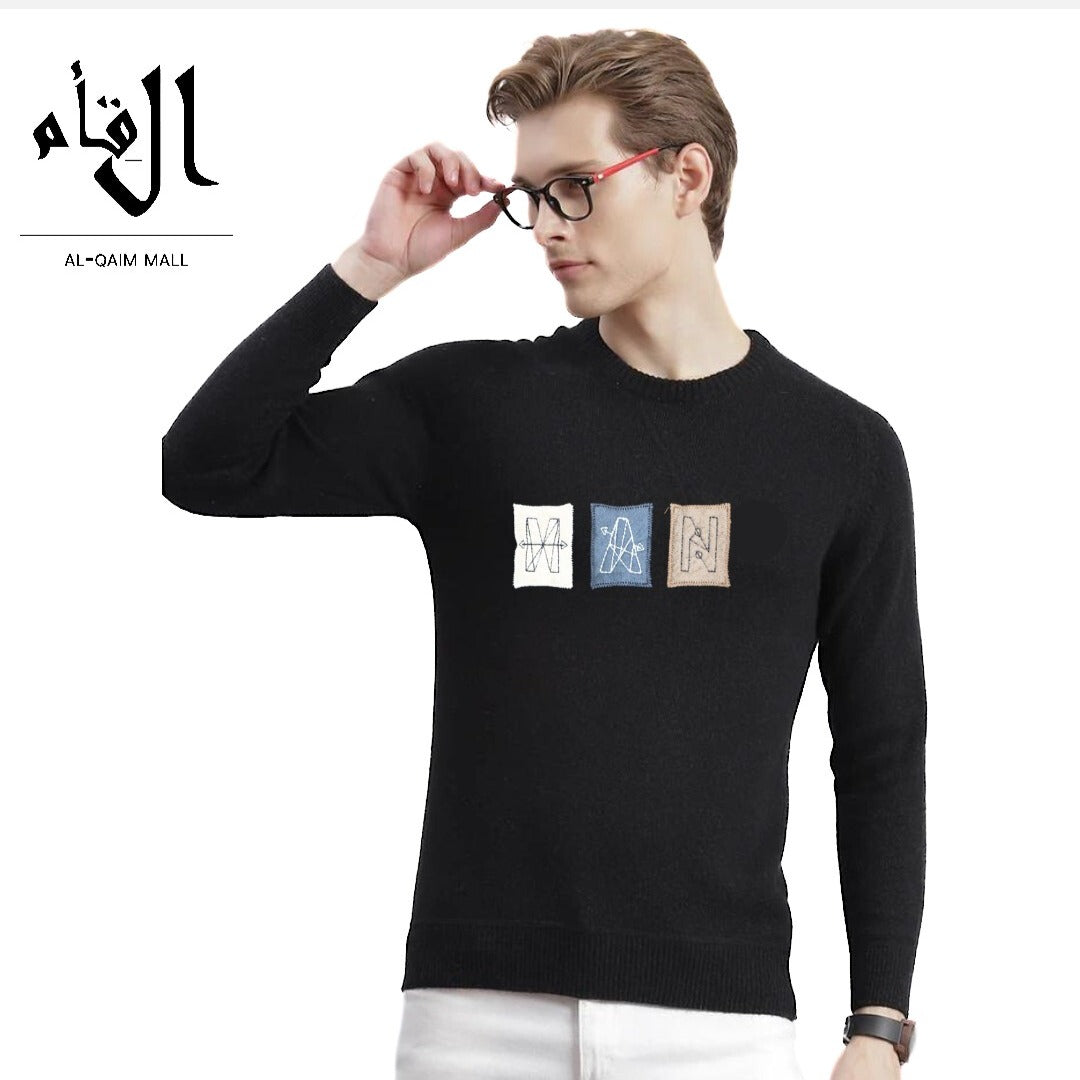 Men’s black rabbit wool multi alphabetics imported sweater