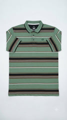 Men's Sage Green, Brown & Black Horizontal Striped Polo Shirt