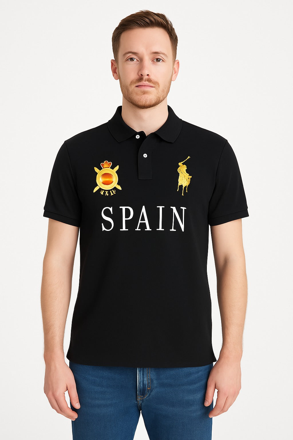 Men’s Black Spain Embroided Polo Tee