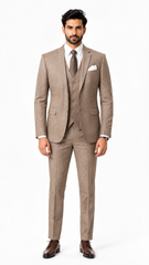 Mens Beige Textured 3 Pc Suit