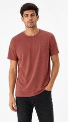 Men’s Rust Red Horizontal Micro-Stripe Embroidered Logo T-Shirt