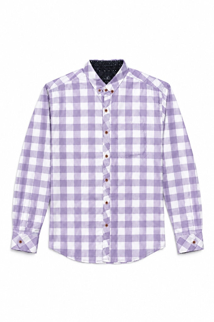 Mens Purple White Check Imported Casual Shirt