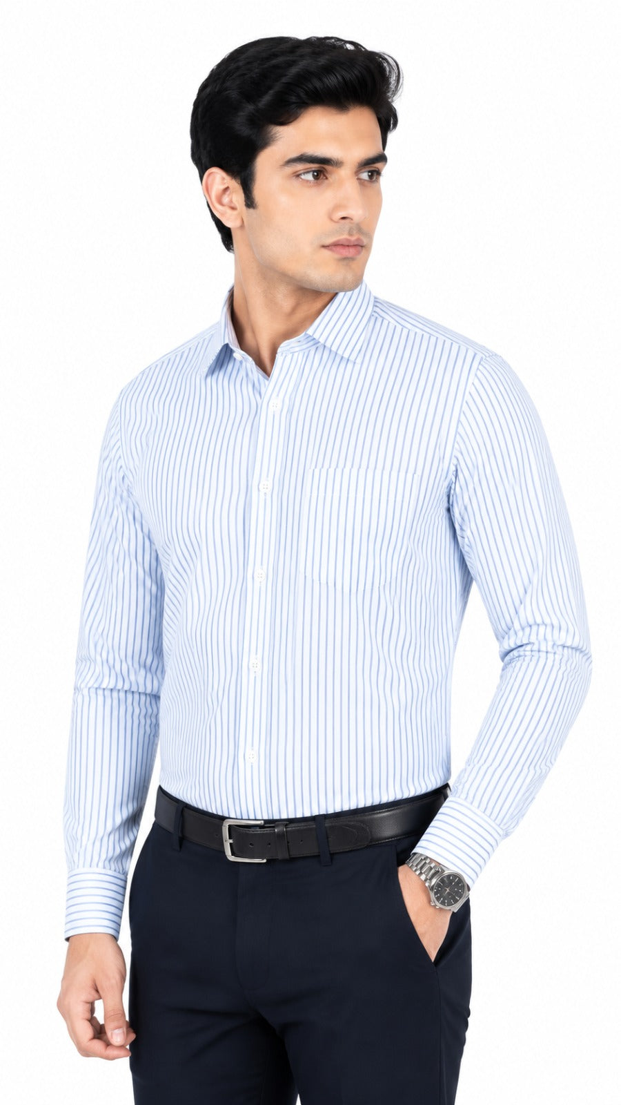 Men’s White Blue Stripe Formal Shirt