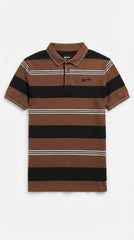 Mens Brown & Black Horizontal Striped Polo Shirt