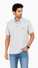 Men’s Light Grey Solid Embroidered Logo Polo Shirt