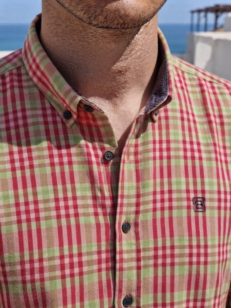 Mens Pink Green Check Imported Casual Shirt