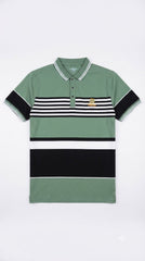 Mens Sage Green Color Block Striped Polo Shirt