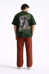Mens Forest Green Ornate Horse Graphic Print Downshoulder T-shirt