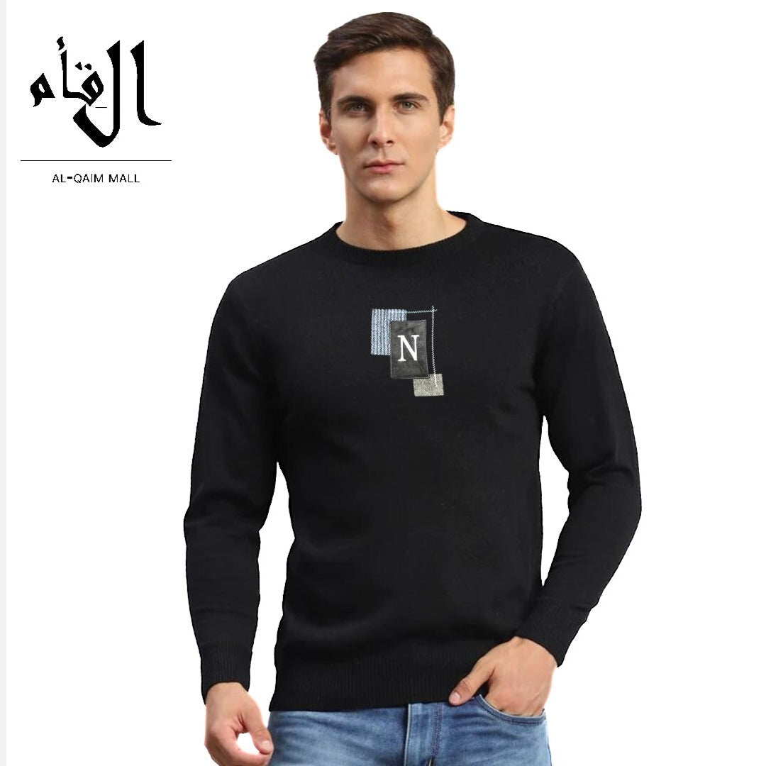 Men’s black rabbit wool alphabet imported sweater