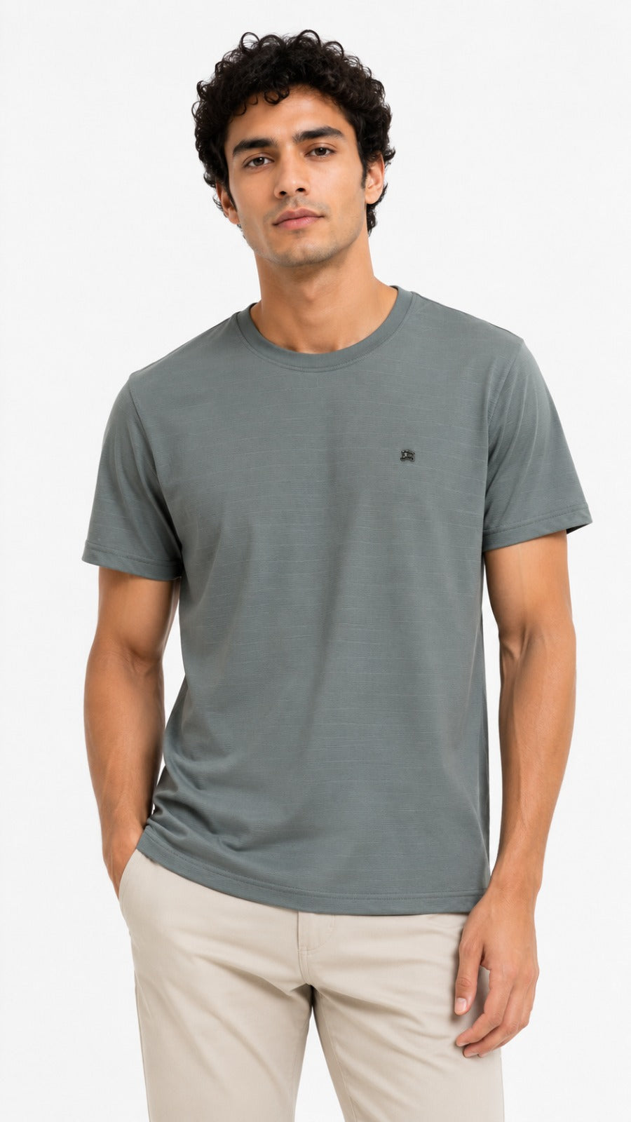 Men’s Grey Micro-Textured Roberto Cavalli Logo T-Shirt
