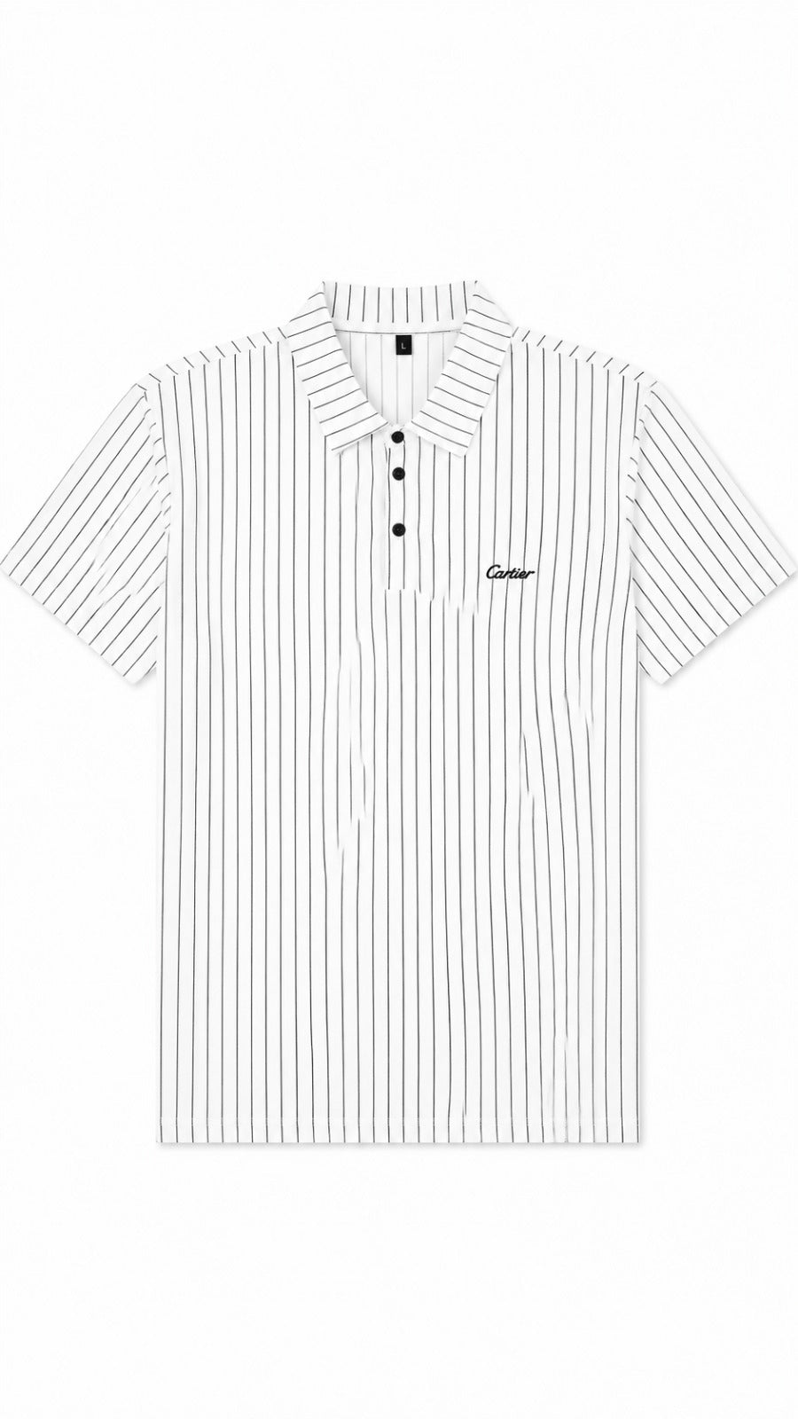 Men’s White and Black Vertical Pinstripe Polo Shirt