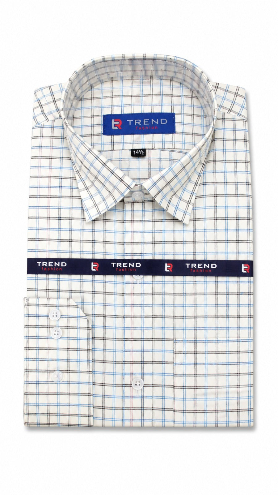 Men’s White Blue & Black Check Pattern Formal Shirt