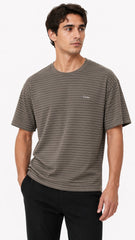 Men’s Taupe Brown Horizontal Pinstripe Cartier Logo T-Shirt