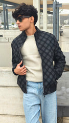 Mens imported check wool zipper