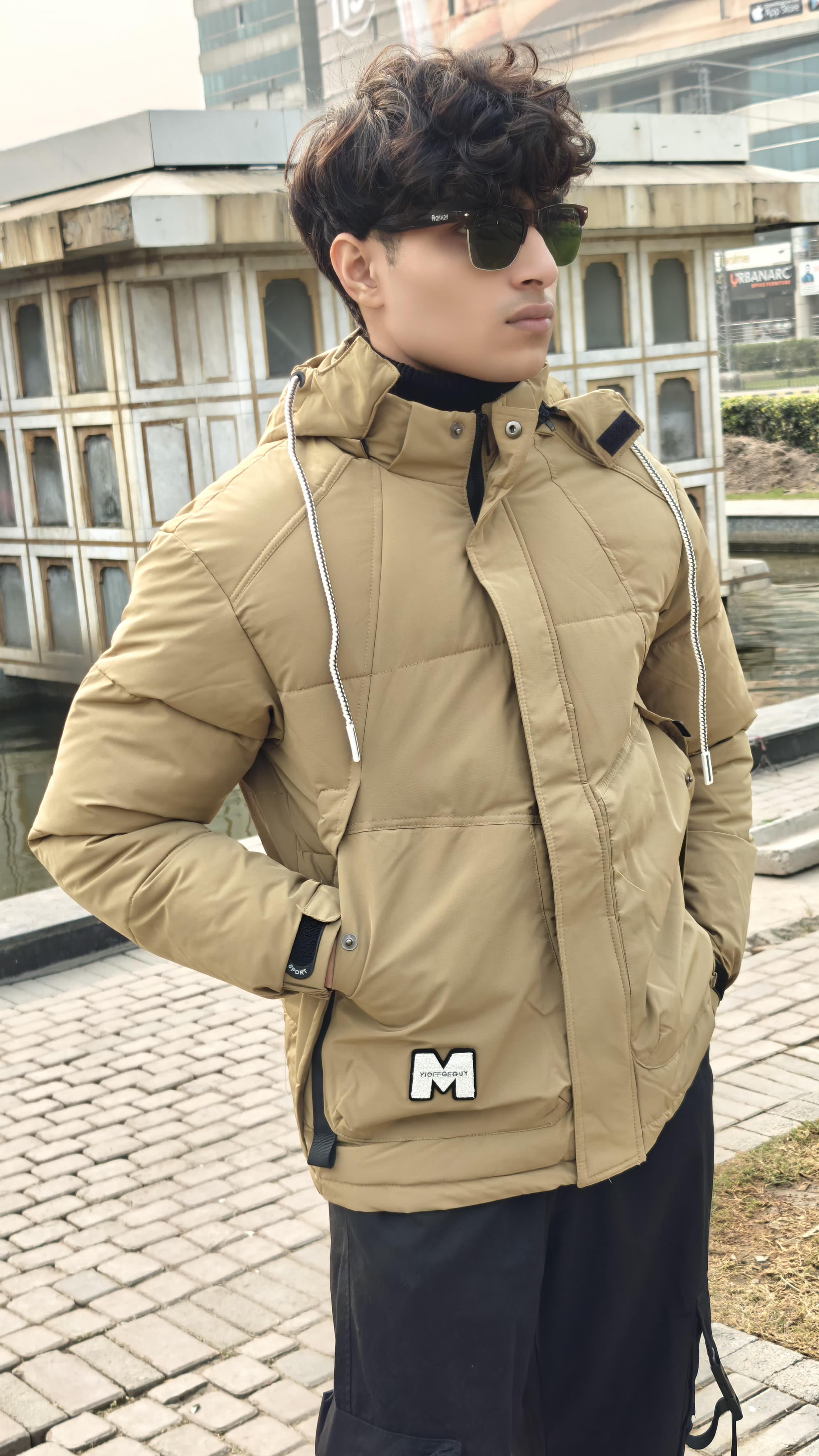 Men's camel brown imported puffer jacket