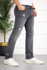 Men’s Dark Grey Distressed Denim Jeans