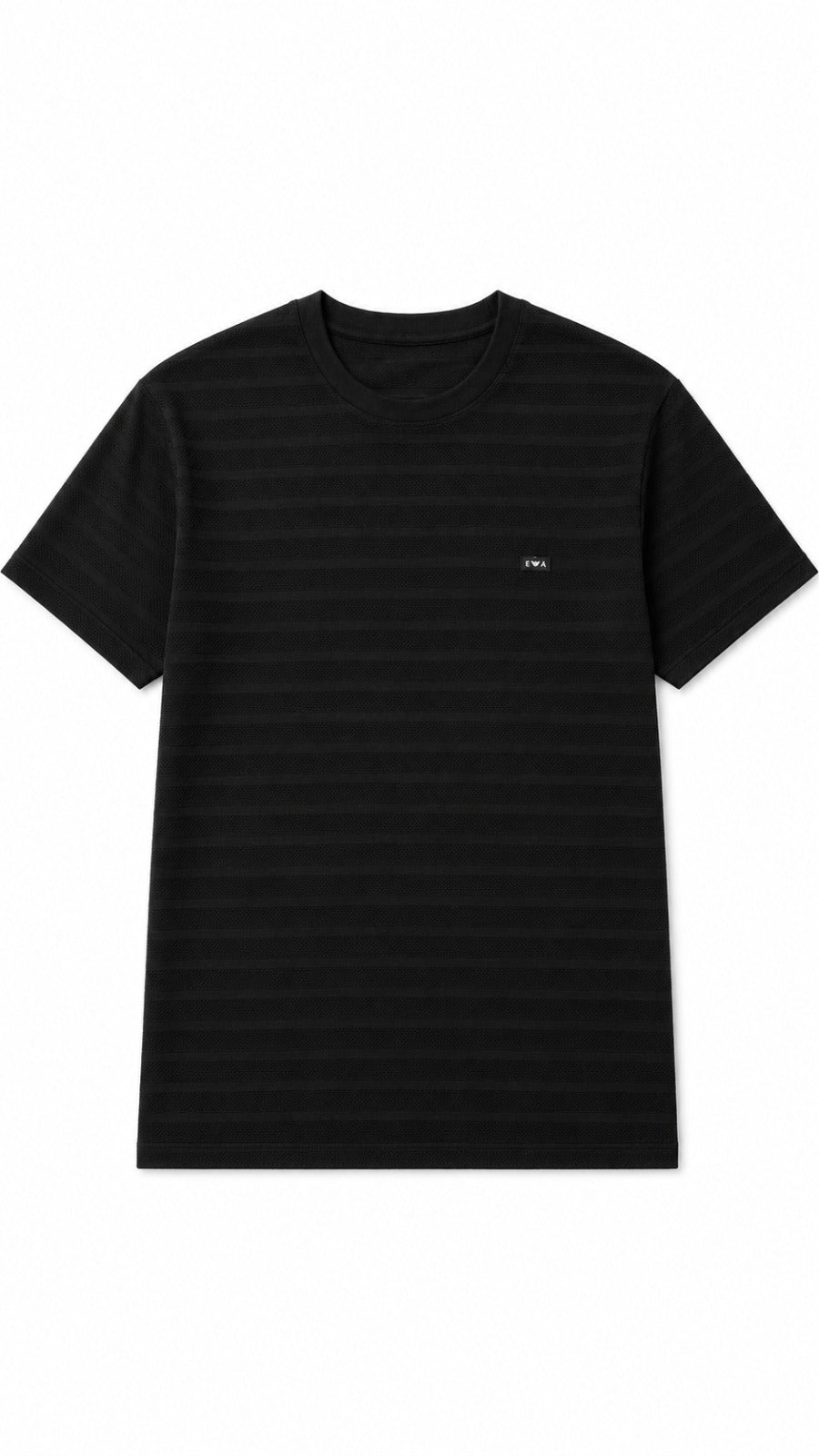 Men’s Black Textured Horizontal-Stripe EWA Logo T-Shirt