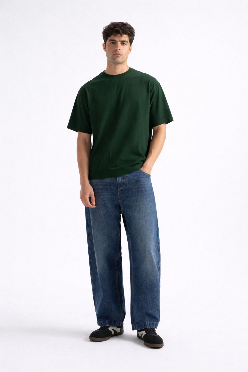 Mens Forest Green Sunflower Graphic Print Downshoulder T-shirt