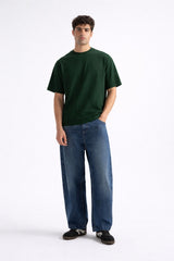 Mens Forest Green Sunflower Graphic Print Downshoulder T-shirt