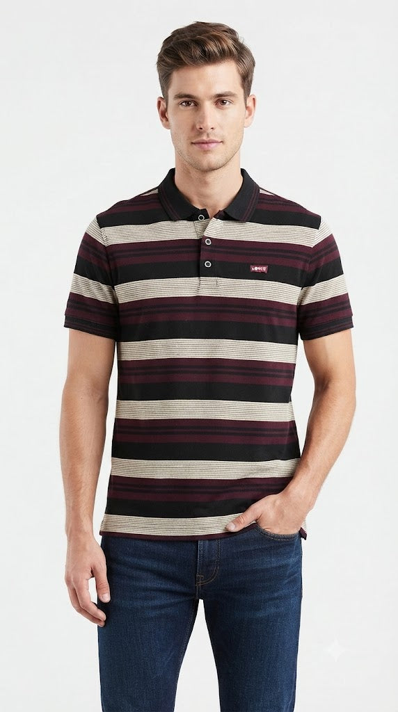 Mens Maroon Horizontal Striped Polo Shirt