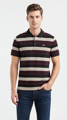 Mens Maroon Horizontal Striped Polo Shirt