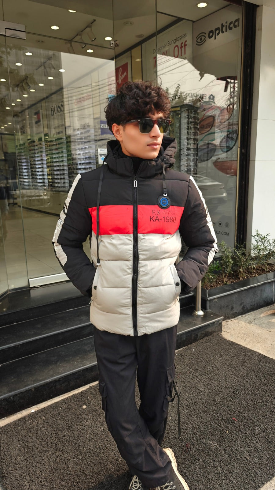 Men's black and gray imported puffer jacket