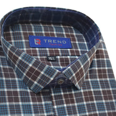 Men's brown and light  blue checkered formal shirt