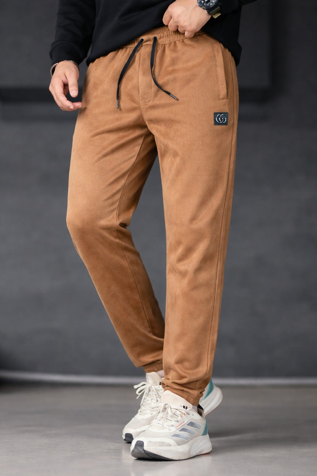Men’s Camel Brown Suede Textured Trouser