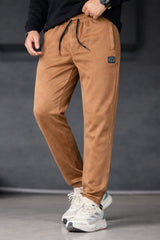 Men’s Camel Brown Suede Textured Trouser