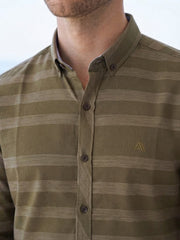 Mens Olive Green Stripe Print Casual shirt