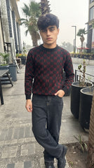 Mens Imported Rabbit Wool Sweater Red and Black