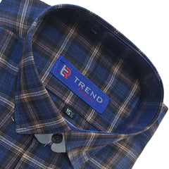 Men's navy and brown checkered formal shirt