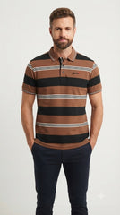 Mens Brown & Black Horizontal Striped Polo Shirt