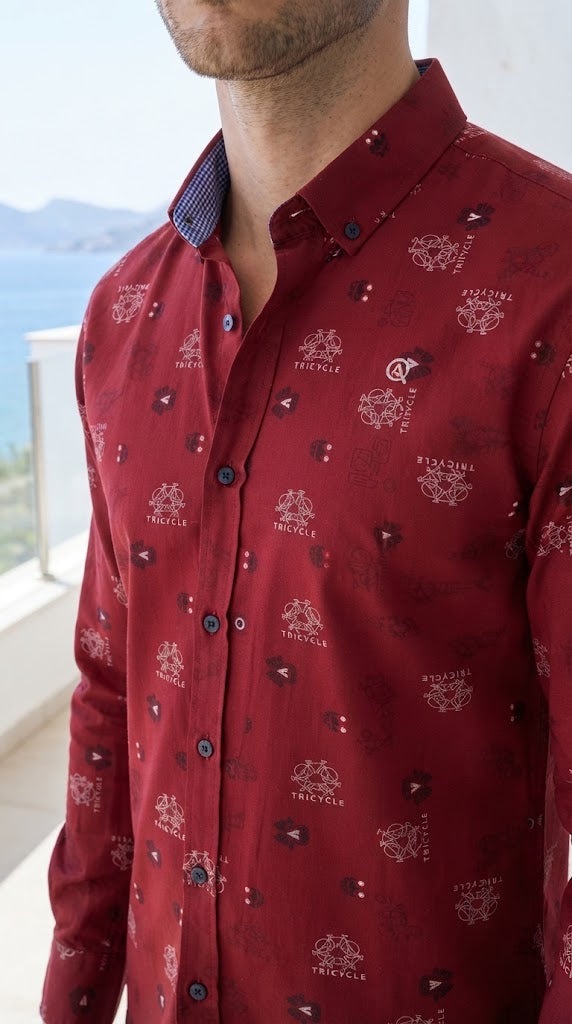 Mens Maroon Tricycle Print Casual shirt