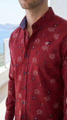 Mens Maroon Tricycle Print Casual shirt