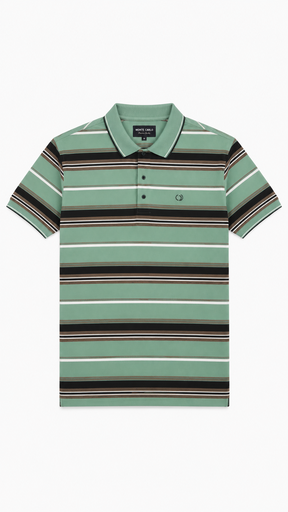 Men's Sage Green, Brown & Black Horizontal Striped Polo Shirt